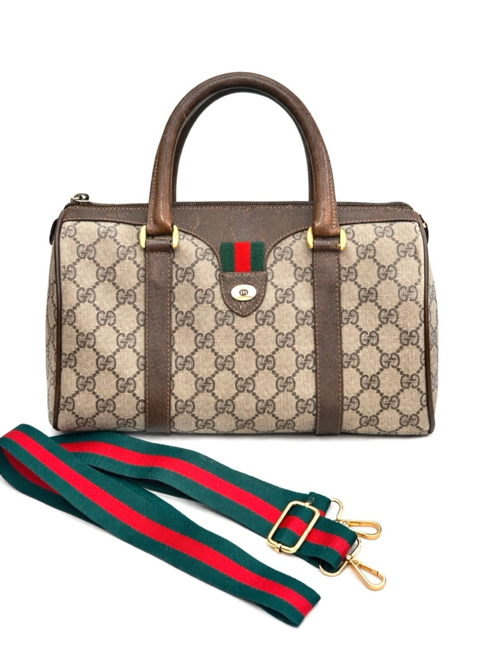 GUCCI Vintage GG Supreme Sherry Line Boston Bag